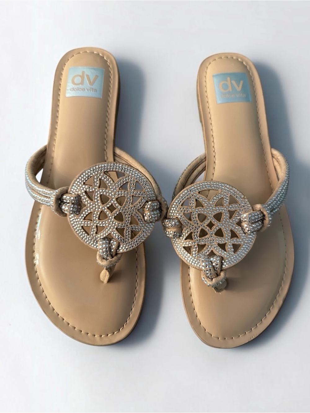 Dolce Vita Tan Rhinestone Medallion Thong Sandals